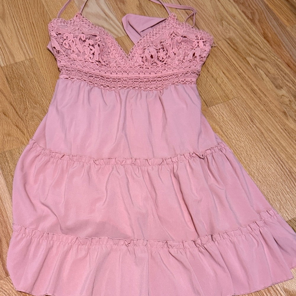 Amazon Pink Lace Trim Dress M-L size